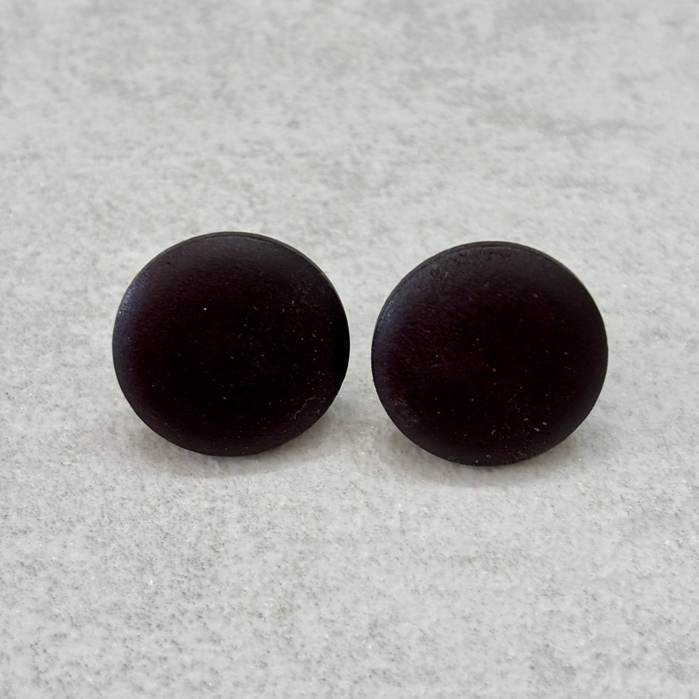 Wood Dark Brown Round Stud Earrings